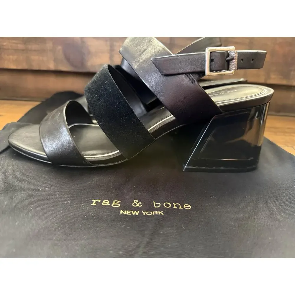 Rag & Bone Shoes Women's Size 40 Black Leather Block Heel Slingback Sandals - Picture 7 of 14